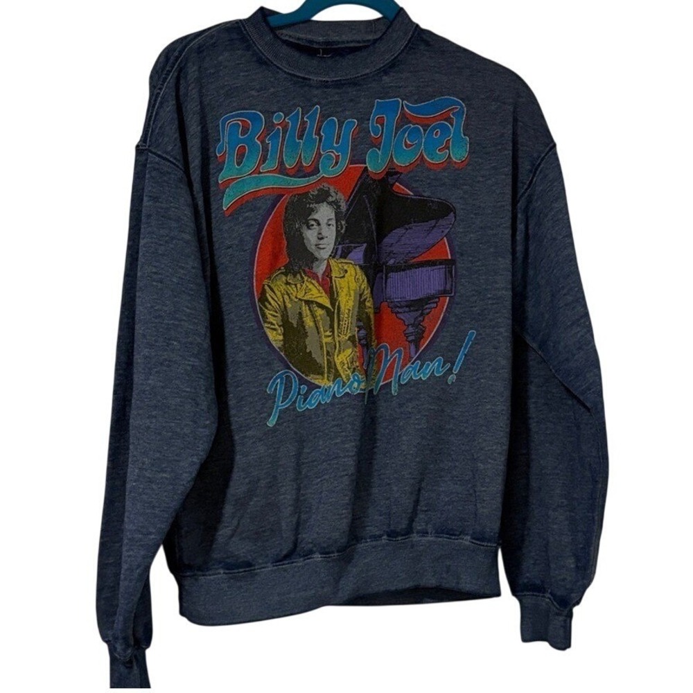Billy Joel Piano Man Oversized Faded Navy Blue Sweater Size‎ XS NWT